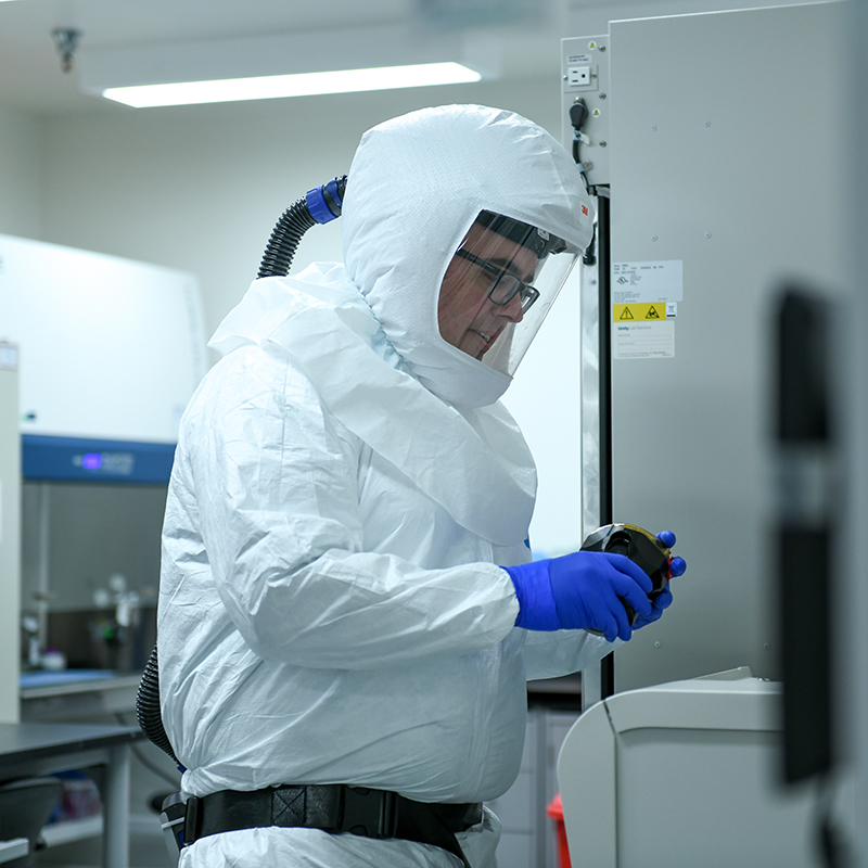 Man in an Infectious Disease Biohazard TB Suit